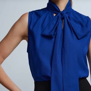 Sleeveless Bow-Neck Blouse in Cobalt Blue
